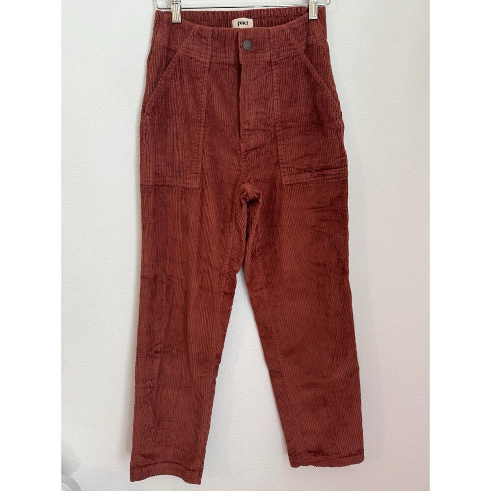 Pact Womens Classic Straight Corduroy Pants M Elastic Rust Orange Patch Pockets